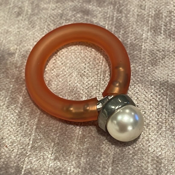 Orange Rubber Pearl Ring Size 9 - Picture 3 of 6